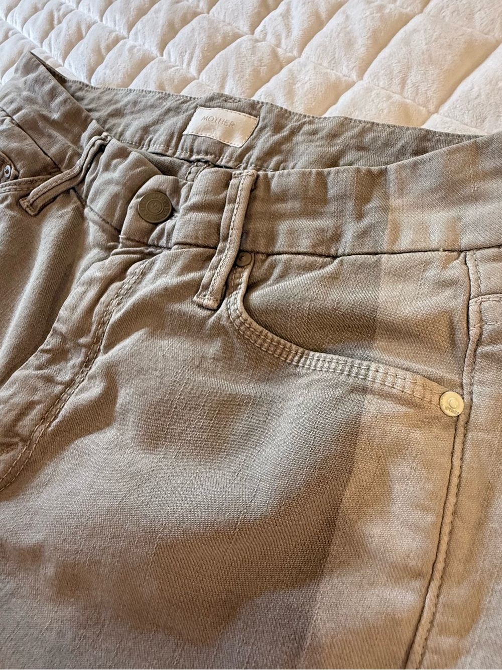 MOTHER The Looker Ankle Fray Jeans Khaki Stone Striped Skinny Size 26